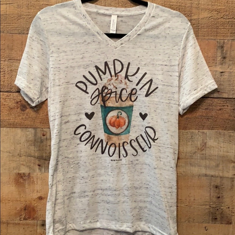 New V-neck tee saying Pumpkin Spice Connoisseur